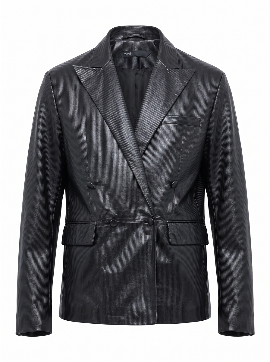 PLEATED LEATHER BLAZER