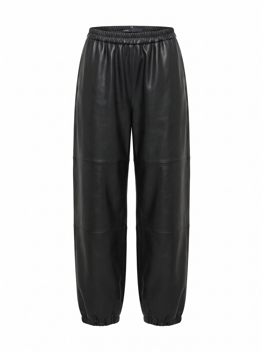 LEATHER TROUSERS WITH ELASTICATED WAIST